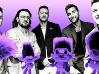 A photo illustration of NSYNC with trolls overlaid in front of them