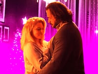 A photo illustration of Liz Larsen and Michael Strassner in The Baltimorons.