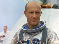 Tom Stafford pictured in a spacesuit during a training session.