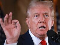 Republican presidential candidate former President Donald Trump speaks during a press conference at his Mar-a-Lago estate.