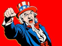 Angry Uncle Sam punching at viewer.
