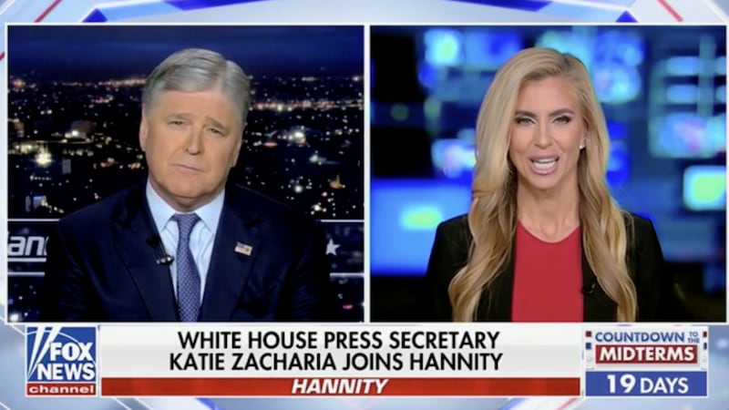 Sean Hannity interviews Katie Zacharia on Fox News.