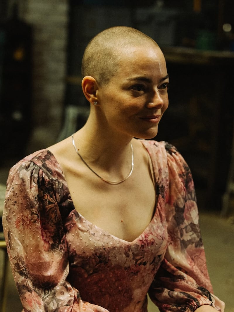 Emma Stone on the set of Bugonia.