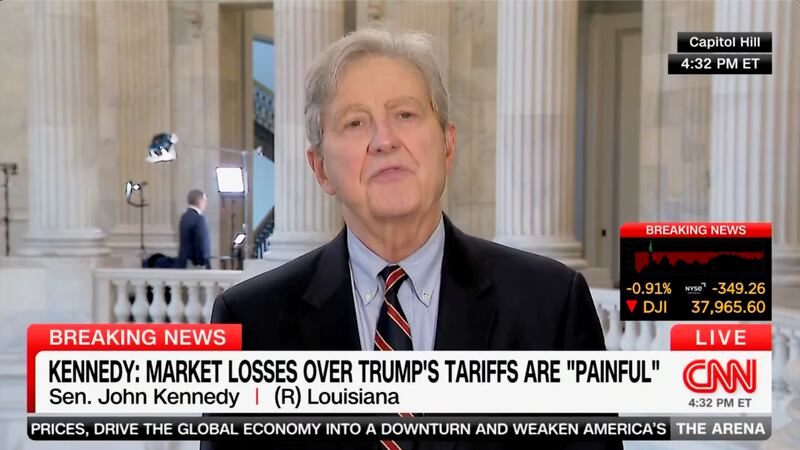 MAGA senator John Kennedy said Americans “don’t care” that President Trump high-tailed it to the golf course after his tariffs rocked international markets.
