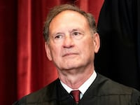 Associate Justice Samuel Alito poses during a group photo of the Justices at the Supreme Court in Washington, U.S., April 23, 2021.