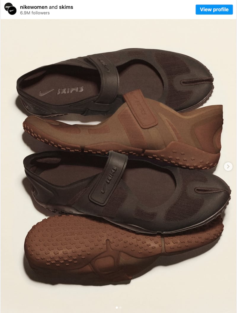 The Nike x Skims split-toe shoe design