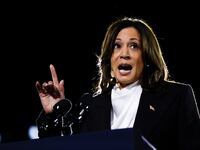Vice President Kamala Harris delivers a speech on the National Mall.