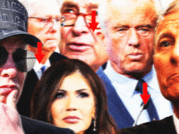 Elon Musk, Mitch McConnell, Kristi Noem, Chuck Schumer, Robert F Kennedy, Jr, and John Roberts with arrows moving downward
