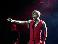 Yegor Bortnik, aka Lyova Bi-2, of the rock band Bi-2 performs at Preto e Prata Hall in Casino Estoril on July 6, 2023, in Estoril, Portugal.