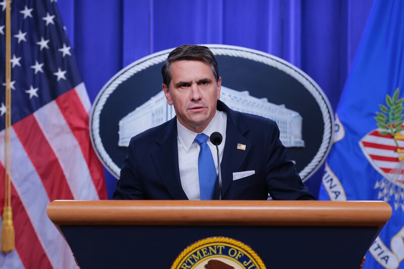 WASHINGTON, DC - JANUARY 30: Deputy Attorney General Todd Blanche speaks at a news conference to announce an update on the Epstein files at the Department of Justice on January 30, 2026 in Washington, DC. Blanche announced that the department had released three million additional pages in the investigation of convicted sex offender Jeffrey Epstein. (Photo by Anna Moneymaker/Getty Images)
