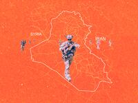 A photo illustration of US Army soldiers and the map of Syria, Iraq, and Iran.