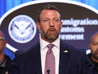 US Homeland Security secretary Markwayne Mullins speaks at a White House press conference. A mass leak of the names of employees has stunned the agency.