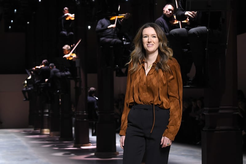 Clare Waight Keller on the runway for the finale of the Givenchy Haute Couture Spring/Summer 2020 show during Paris Fashion Week on January 21, 2020.