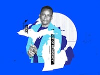 A photo illustration featuring Hill Harper with outlines of Michigan and the phrase “proof of residence” overlayed.