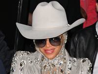 Beyonce leaves the Luar fashion show at 154 Scott in Brooklyn during New York Fashion Week on February 13, 2024 in New York City.