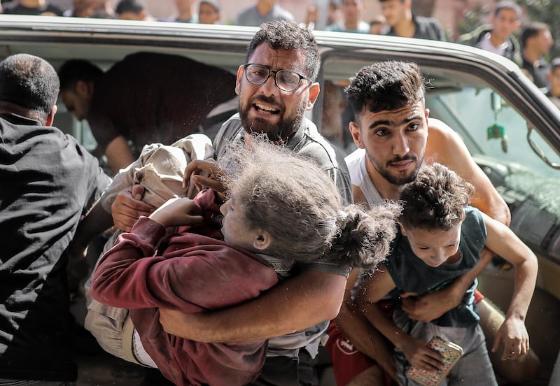 Palestinians including children are brought to Nasser Hospital for treatment.