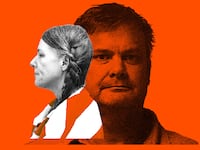 Photo illustration of the mugshots of Lori Vallow and Chad Daybell