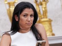 White House Deputy Chief of Staff Stephen Miller's wife, Katie Miller, listens as U.S. President Donald Trump and Tesla CEO Elon Musk speak to reporters in the Oval Office of the White House on May 30, 2025 in Washington, DC. Musk, who served as an adviser to Trump and led the Department of Government Efficiency, announced he would leave his role in the Trump administration to refocus on his businesses.