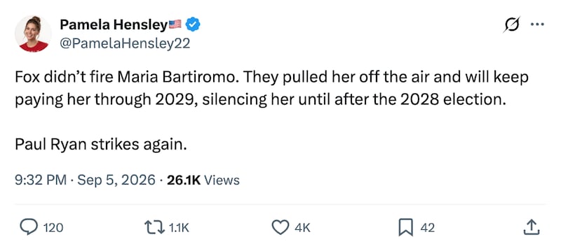 Eagleman is not the only MAGA figure blaming Paul Ryan for the firing of Maria Bartiromo.