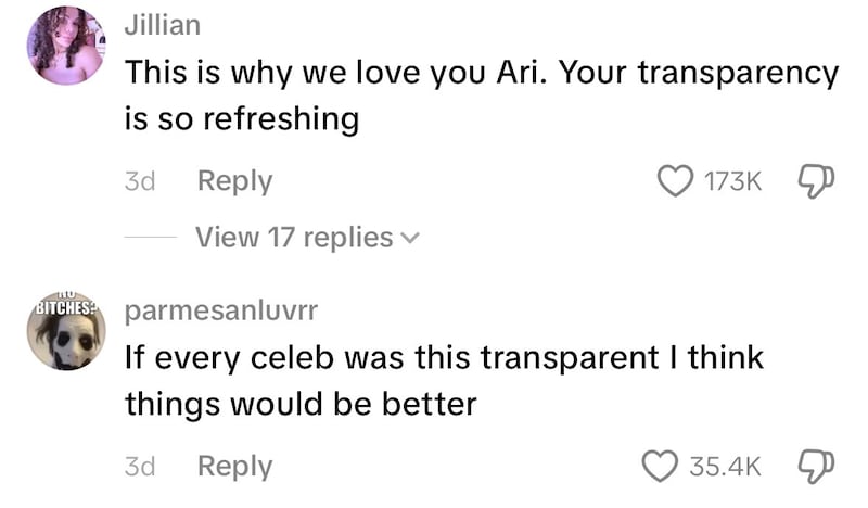 Ari Kytsya was embraced on social media for her transparency.