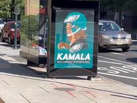 A fake advertisement claiming the Philadelphia Eagles endorsed Kamala Harris.