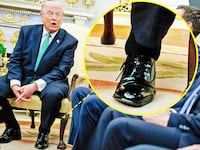 A photo composite of Donald Trump and his cankles.