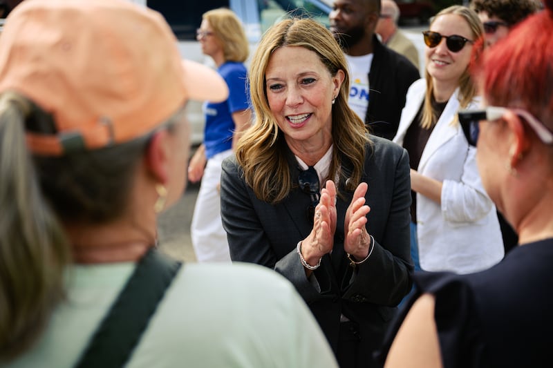 CINCINNATI, OHIO - APRIL 28: Ohio Democratic gubernatorial candidate and former director of the Ohio Department of Health, Dr. Amy Acton, speaks with supporters during a rally on April 28, 2026 in Cincinnati, Ohio. During the Early Vote Rally, held near the Hamilton County Board of Elections, Acton noted achievements in her previous government service and was outspoken against her opponent, Republican Vivek Ramaswamy. (Photo by Jon Cherry/Getty Images)