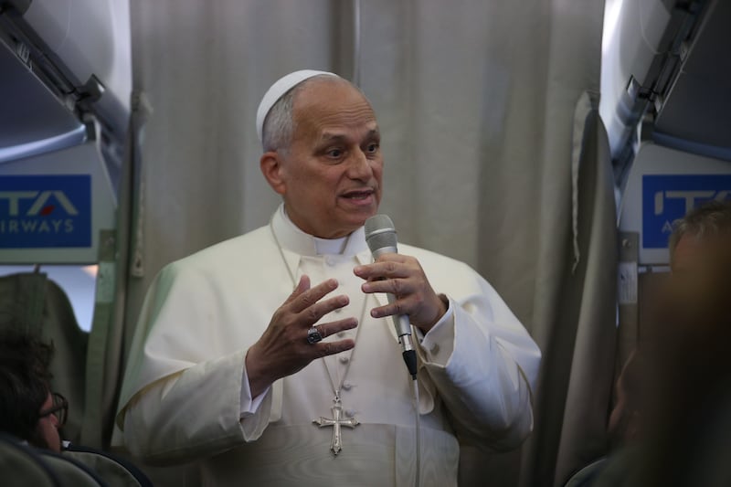 Pope Leo XIV took questions from reporters while flying home from Beirut, Lebanon. It was his first foreign trip as pontiff.