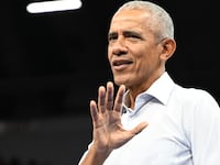 Barack Obama speaks at the Veterans Memorial Coliseum at Alliant Energy Center in Madison, Wisconsin, on October 22, 2024.