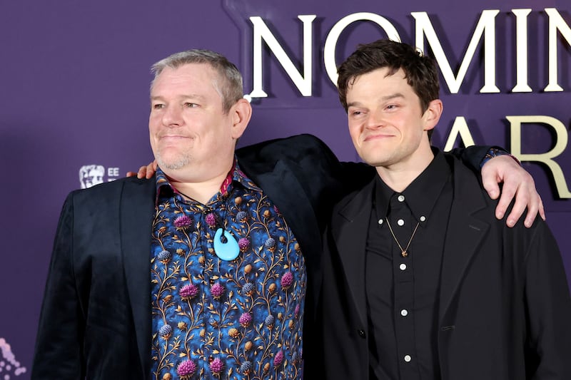 John Davidson and Robert Aramayo attend the 2026 BAFTA Film Awards Nominees' Party at the National Portrait Gallery on February 21, 2026, in London, England.