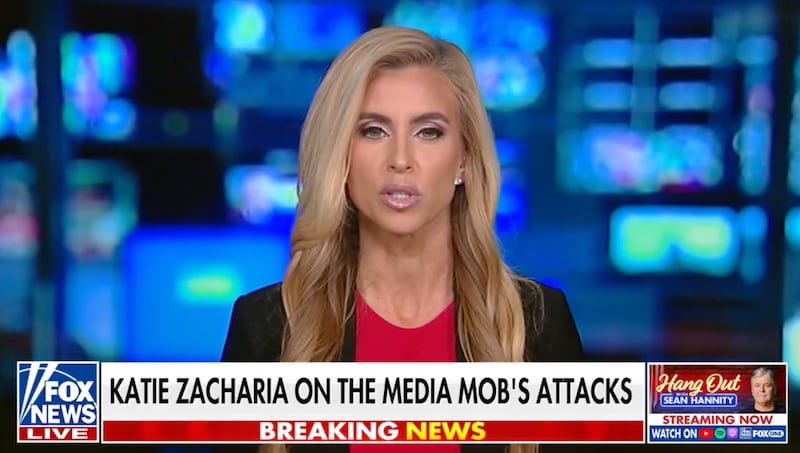 Katie Zacharia during her contentious Fox News interview with Sean Hannity.