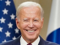 U.S. President Joe Biden reacts as he holds a press conference with Finland's President Sauli Niinisto in Helsinki, Finland, July 13, 2023.
