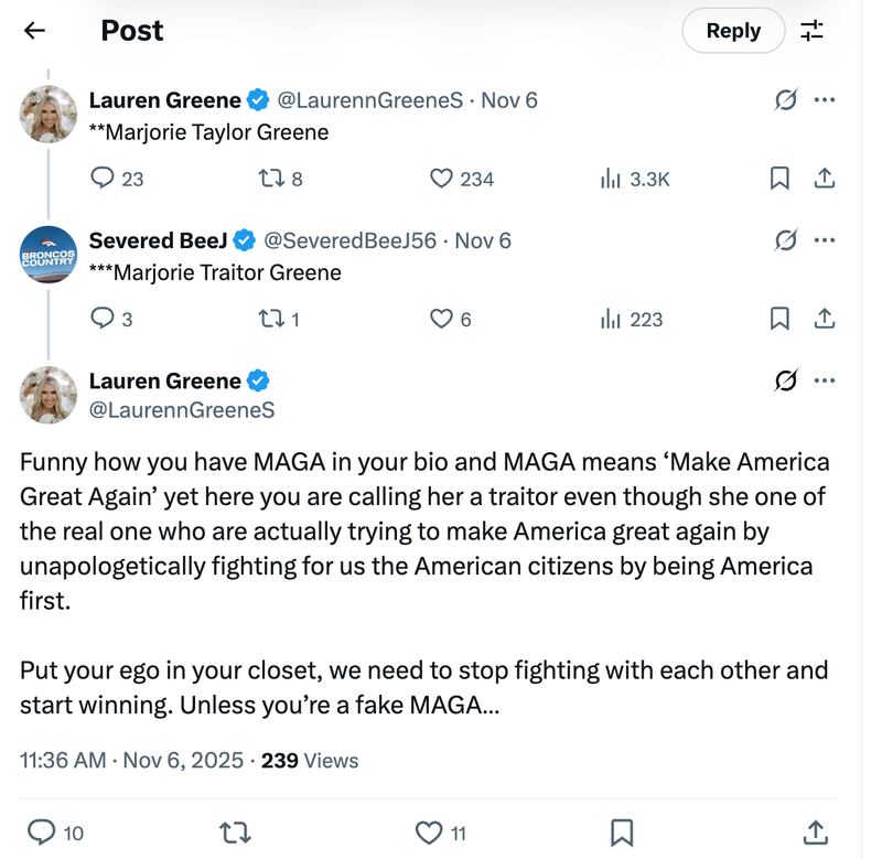 The Georgia lawmaker's daughter came out swinging against her mother's MAGA critics.