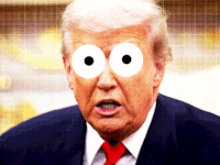 Donald Trump with a graph paper overlay with big cartoon eyes bugging out getting bigger and smaller