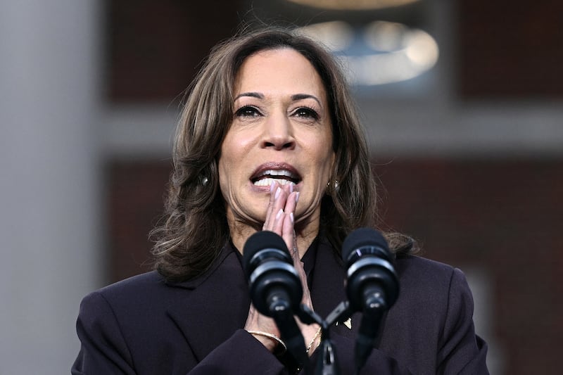 US Vice President Kamala Harris speaks at Howard University in Washington, DC, on November 6, 2024. Donald Trump won a sweeping victory Wednesday in the US presidential election, defeating Kamala Harris to complete an astonishing political comeback that sent shock waves around the world. (Photo by Brendan SMIALOWSKI / AFP) (Photo by BRENDAN SMIALOWSKI/AFP via Getty Images)