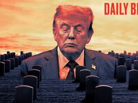 Donald Trump amid military headstones.