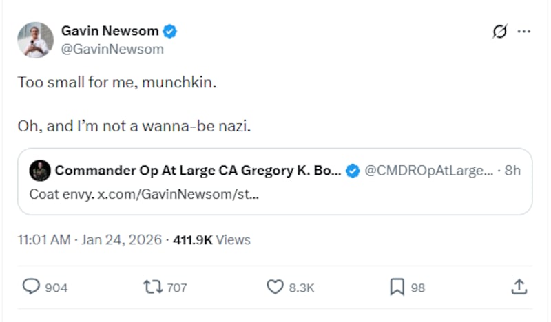 Gavin Newsom sounds off at Gregory Bovino on X.
