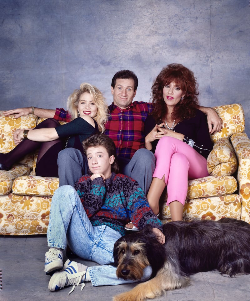 LOS ANGELES - OCTOBER 1988: Married With Children actors Christina Applegate, David Faustino, Ed O'Nell, and Katy Saga l(l-R) pose for a portrait in October 1988 in Los Angeles, California. (Photo by Aaron Rapoport/Corbis/Getty Images)