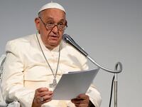Pope Francis attends a meeting at the Convention Center on July 07, 2024 in Trieste, Italy.