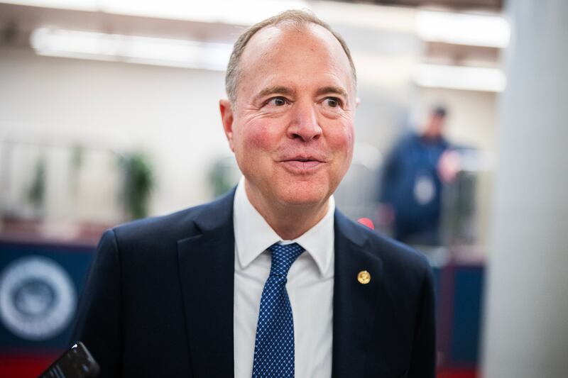Sen. Adam Schiff, D-Calif., is seen in the U.S. Capitol on Tuesday, March 25, 2025