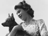 Princess Elizabeth with her pet Corgi Sue or Susan at Windsor Castle, UK, 30th May 1944. (Photo by Lisa Sheridan/Hulton Archive/Getty Images)