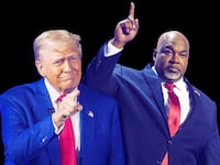 A photo illustration of Donald Trump and Mark Robinson.