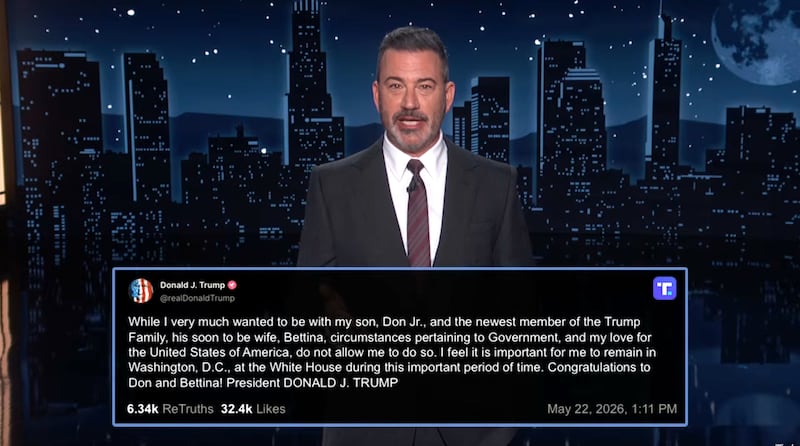 Jimmy Kimmel Live!, Kimmel shares Truth Social post from Trump