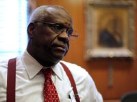 Supreme Court Justice Clarence Thomas is seen in his chambers at the U.S. Supreme Court building in Washington, D.C.