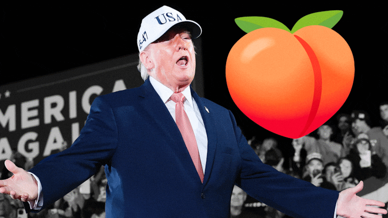 An animated GIF of Donald Trump and a shaking peach emoji.