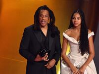 Jay-Z and Blue Ivy at the Grammy Awards.