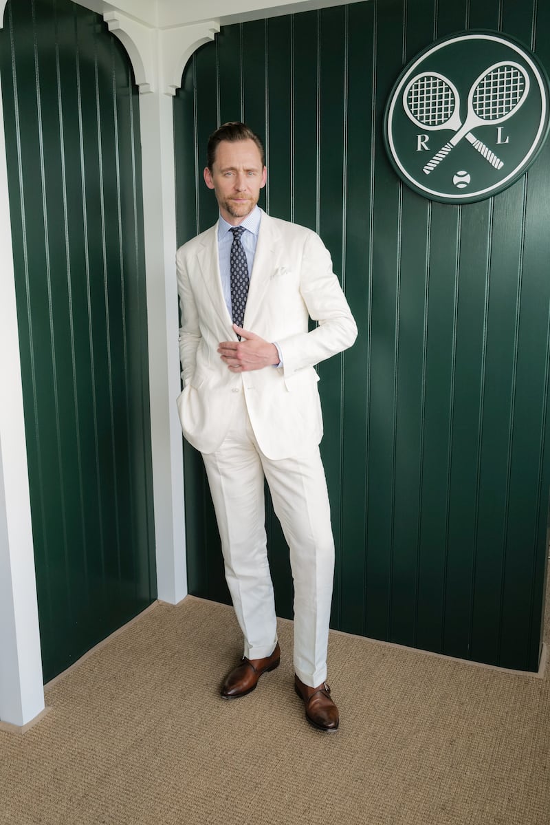 LONDON, ENGLAND - JULY 09: Tom Hiddleston, wearing Ralph Lauren, attends the Ralph Lauren Suite during The Championships, Wimbledon at All England Lawn Tennis and Croquet Club on July 09, 2026 in London, England. (Photo by Darren Gerrish/WireImage for Ralph Lauren)