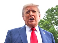 Trump stops and talks to the media before he boards Marine One on the South Lawn at the White House on June 15, 2025 in Washington, DC.