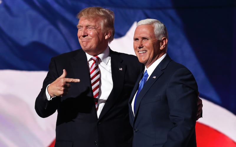 Donald Trump and Mike Pence at the Republican National Convention on July 20, 2016 at the Quicken Loans Arena in Cleveland, Ohio.