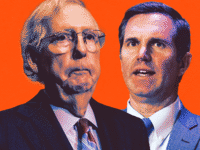 An animated GIF of a disappearing Sen. Mitch McConnell and Gov. Andy Beshear.